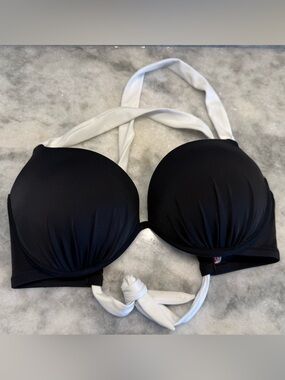 Victoria’s Secret Black White Push Up Bikini Top 36C Halter Padded